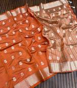orange tussar silk zari weaving wedding saree