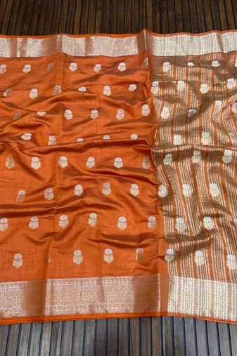 orange tussar silk zari weaving wedding saree