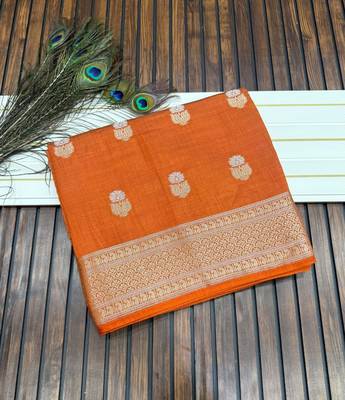 orange tussar silk zari weaving wedding saree 3
