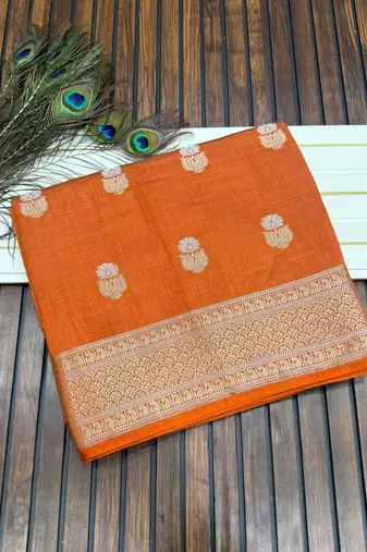 orange tussar silk zari weaving wedding saree