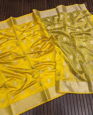 yellow tussar silk zari woven wedding saree 1