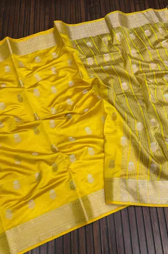 Yellow Color Jaqurad Weaving Lotus Butti  Work  Tuser Silk Saree
