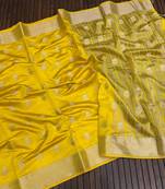 yellow tussar silk zari woven wedding saree