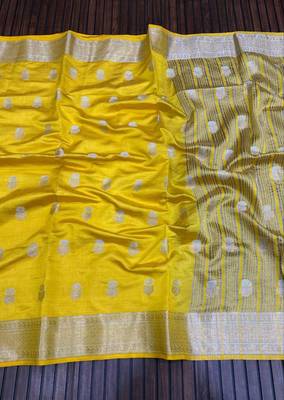 yellow tussar silk zari woven wedding saree 2