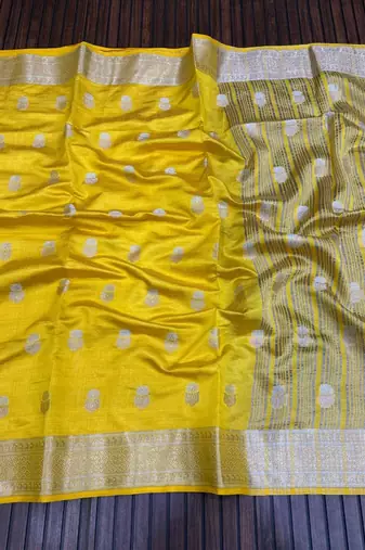 yellow tussar silk zari woven wedding saree