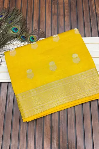 yellow tussar silk zari woven wedding saree