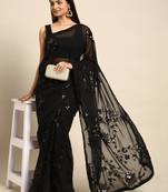 black floral sequins georgette party wear saree