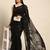 Black floral sequins embroidered georgette party wear saree with blouse piece