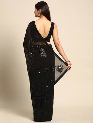 black floral sequins georgette party wear saree 3