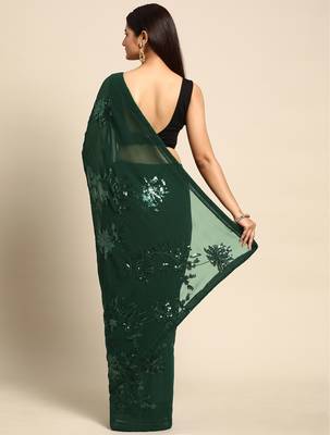 green floral sequins georgette party wear saree 3
