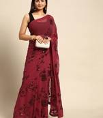 maroon floral sequins georgette party wear saree