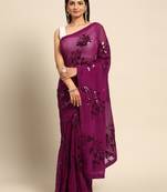 rani pink floral sequins georgette party wear saree