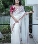 Off White Color  Sequins and Jari Dori Embroidered Work Silk Saree