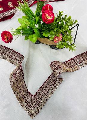 off white banarasi crush silk sequins saree 2