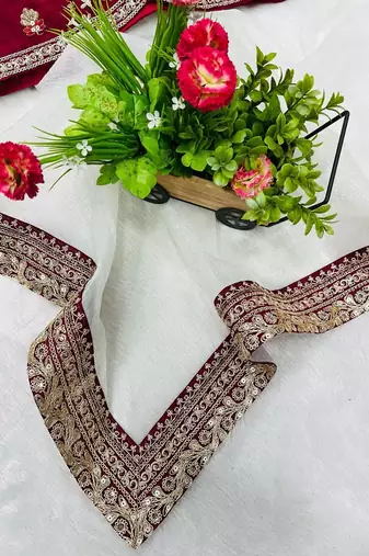 off white banarasi crush silk sequins saree