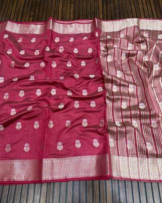 maroon tussar silk zari weaving wedding saree 1