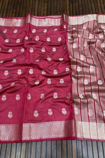 Maroon Color Jaqurad Weaving Lotus Butti  Work  Tuser Silk Saree