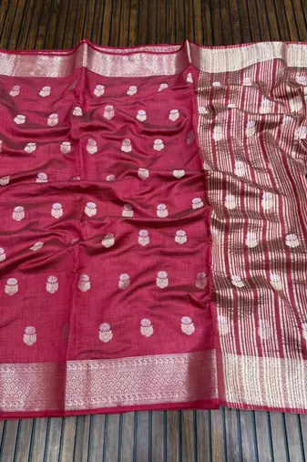 Maroon Color Jaqurad Weaving Lotus Butti  Work  Tuser Silk Saree