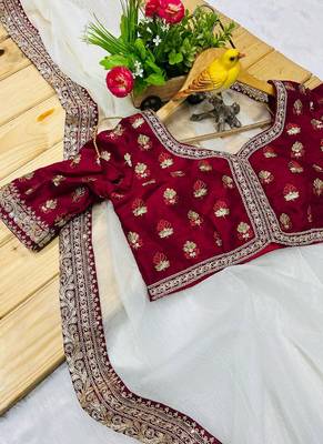 off white banarasi crush silk sequins saree 4