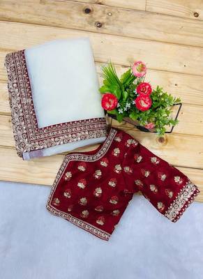 off white banarasi crush silk sequins saree 5