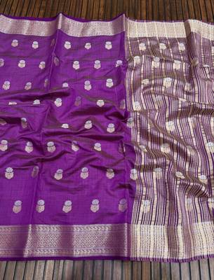 magenta tussar silk zari woven wedding saree 1