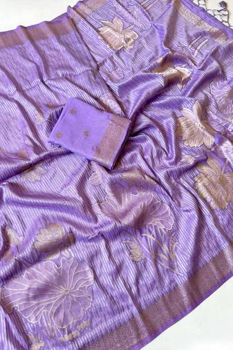 Lavender Color Silver Golden Jari Jaqurad Weaving Work  Georgette Saree 
