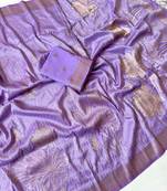 lavender georgette zari woven wedding saree