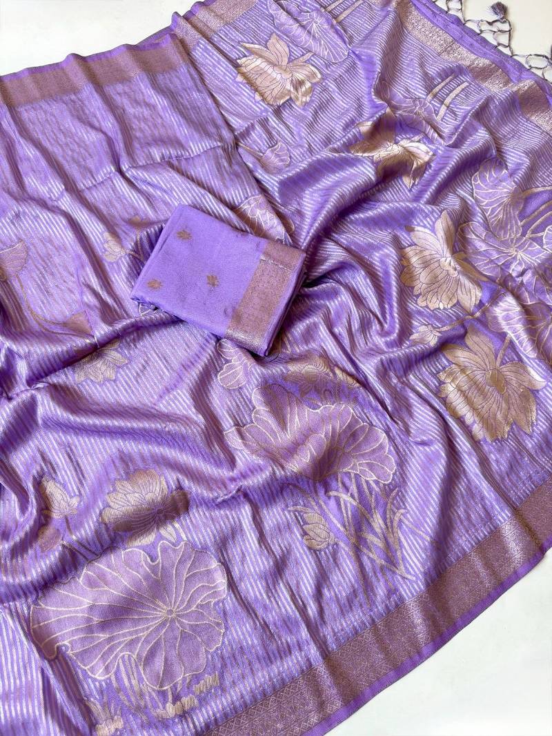Lavender Color Silver Golden Jari Jaqurad Weaving Work  Georgette Saree 