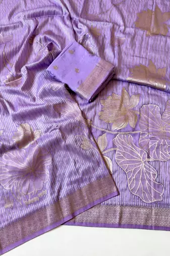 lavender georgette zari woven wedding saree