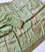 Light Green  Color Silver Golden Jari Jaqurad Weaving Work  Georgette Saree 