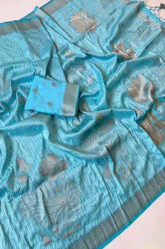 Sky Blue  Color Silver Golden Jari Jaqurad Weaving Work  Georgette Saree 