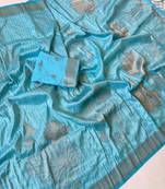 Sky Blue  Color Silver Golden Jari Jaqurad Weaving Work  Georgette Saree 