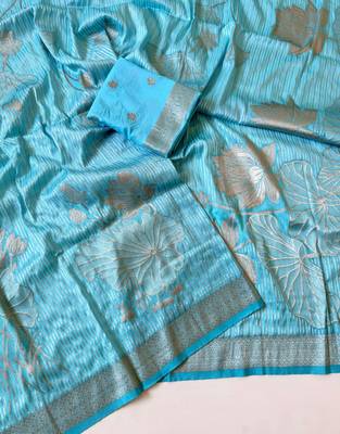 Sky Blue  Color Silver Golden Jari Jaqurad Weaving Work  Georgette Saree  2