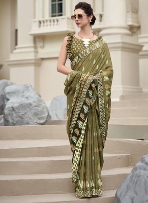 Olive pure mal mal silk saree 1