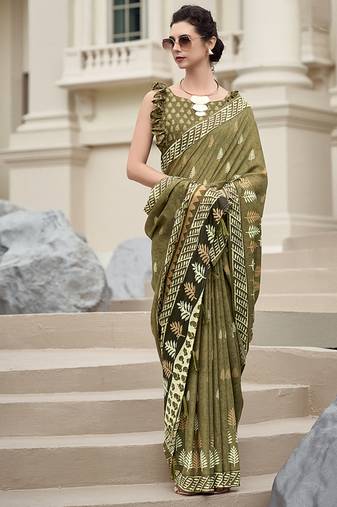 Olive pure mal mal silk saree