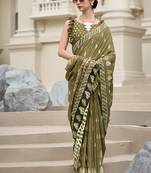 Olive pure mal mal silk saree