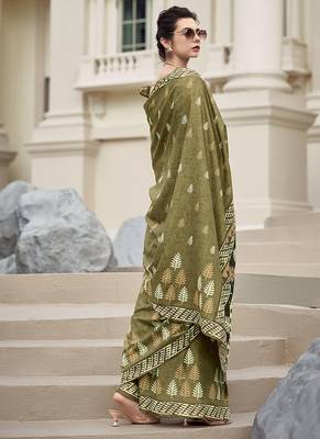 Olive pure mal mal silk saree 2