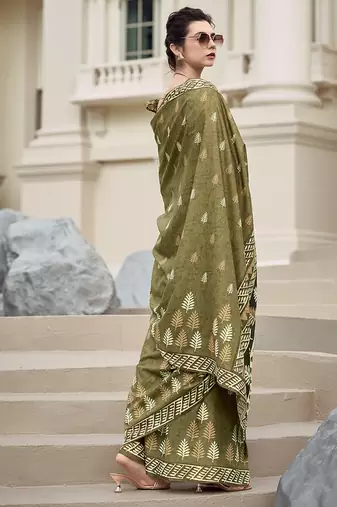Olive pure mal mal silk saree