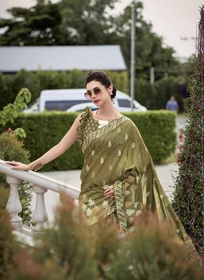 Olive pure mal mal silk saree 3