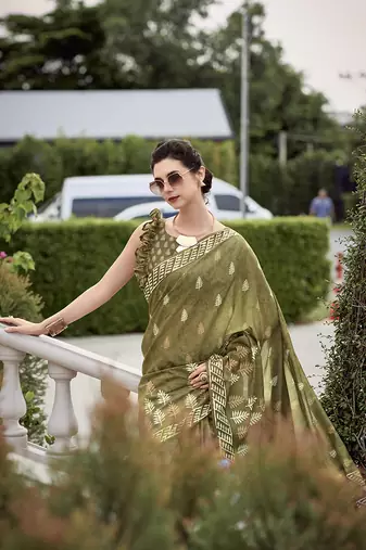 Olive pure mal mal silk saree