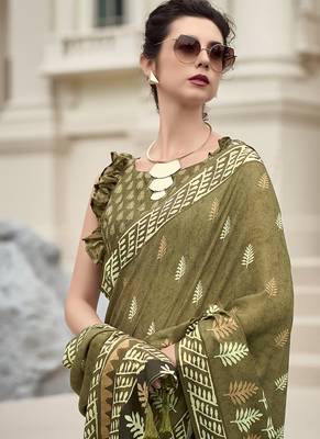 Olive pure mal mal silk saree 4