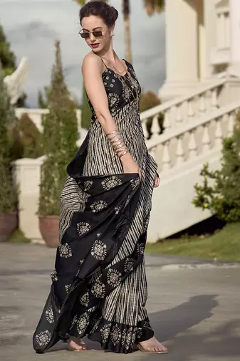 Black pure mal mal silk saree