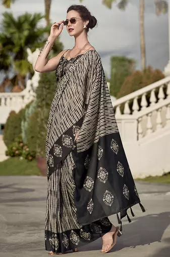 Black pure mal mal silk saree