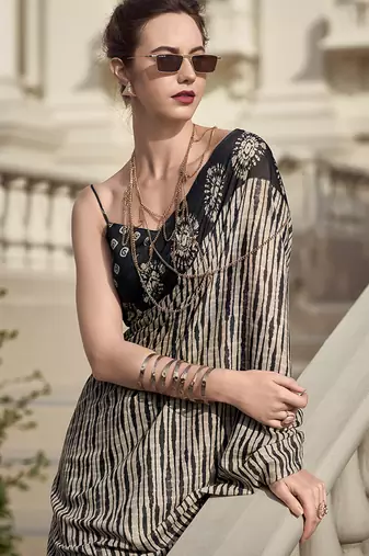 Black pure mal mal silk saree