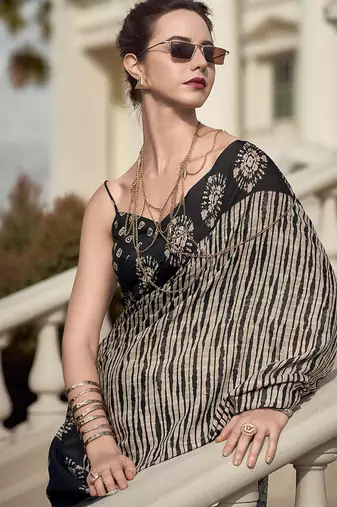 Black pure mal mal silk saree