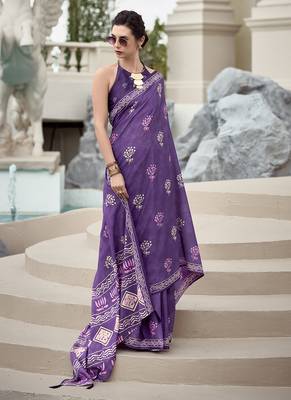 Purple pure mal mal silk saree 1