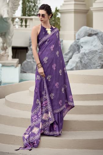 Purple pure mal mal silk saree
