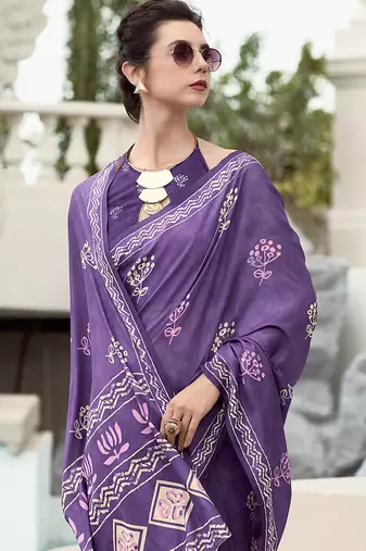 Purple pure mal mal silk saree