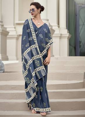 Navy blue pure mal mal silk saree 1