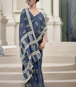 Navy blue pure mal mal silk saree